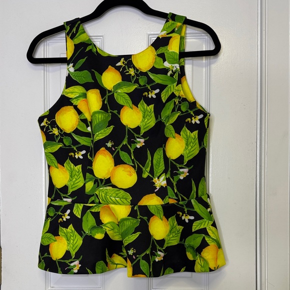 Alexia Admor Lemon Print Peplum Top Size Small Citrus Fruit Blouse - Picture 3 of 6